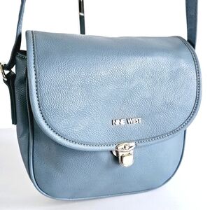 Nine West Baby Blue Faux Leather Crossbody Saddle Bag